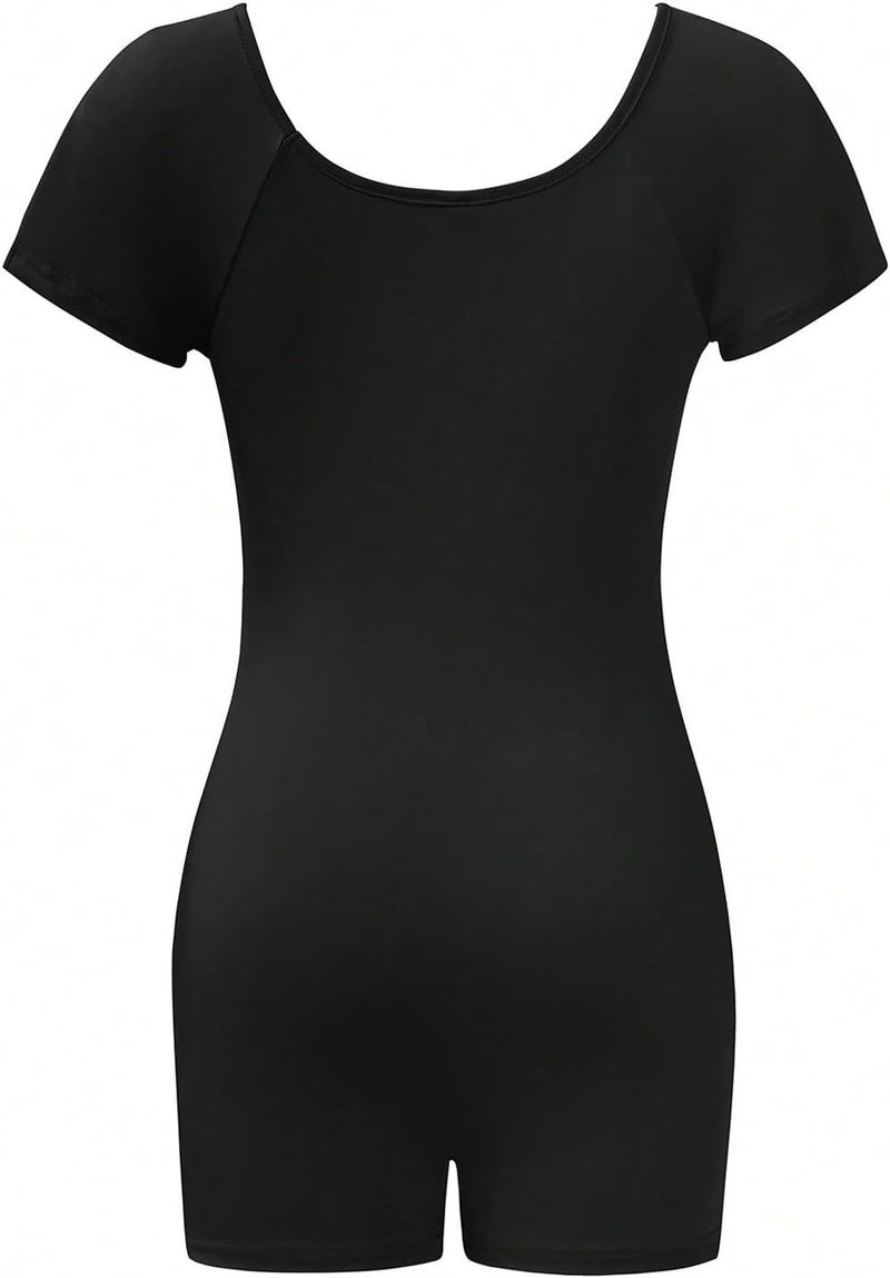 WDIRARA Women's Square Neck Short Sleeve Romper Unitards Bodycon Shorts Jumpsuit - Image 2